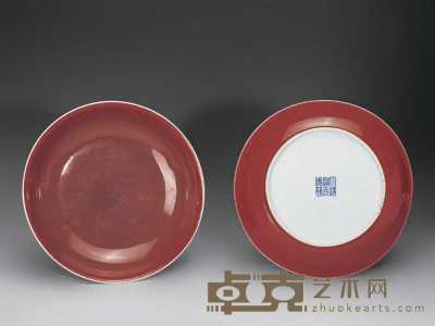 清道光 祭红釉盘（一对） 20.7cm